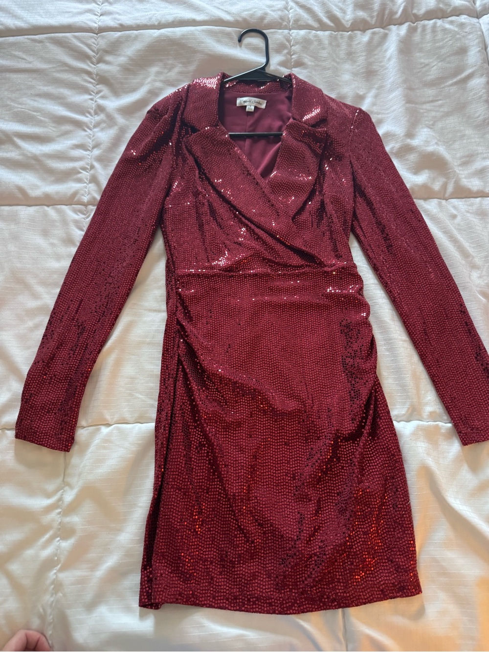 Emerald Sundae Red Sequin Long Sleeve Wrap Dress